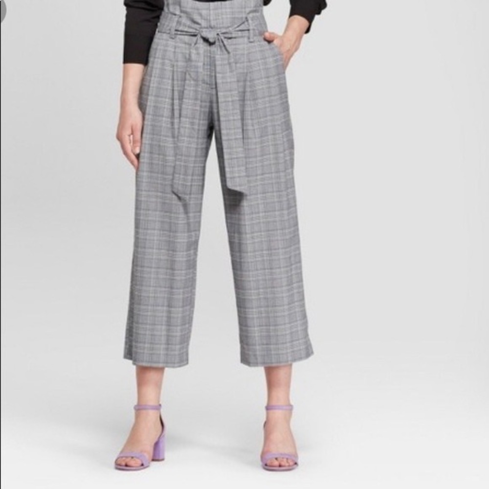 A New Day Plaid Paperbag Tie Waist Cropped Wide Leg Pants